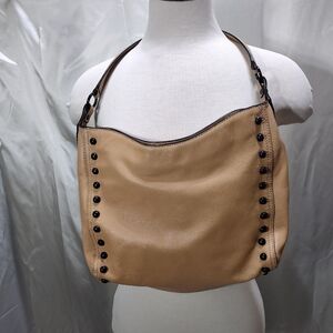 Loeffler Randall Handbag Beige Natural Camel Hobo Tote Black Studs